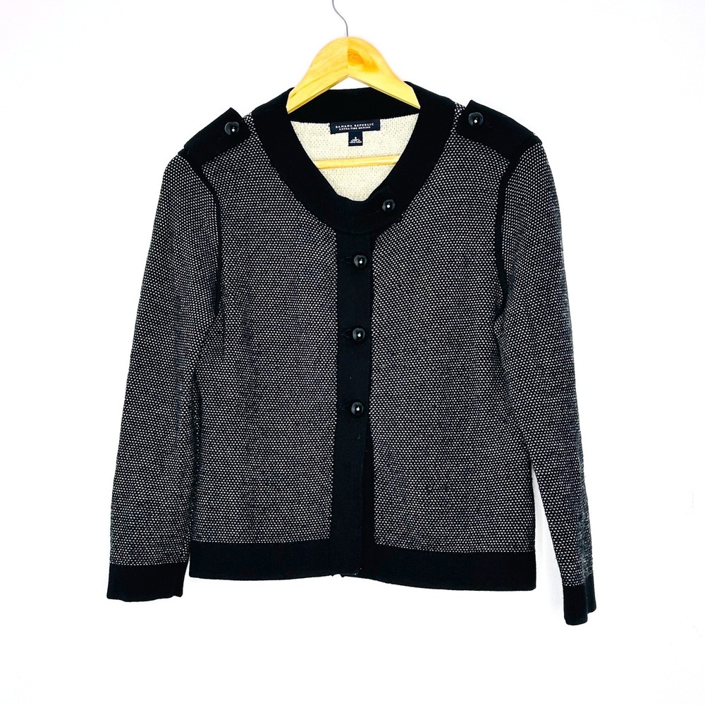 Vintage Y2K Banana Republic Extra Fine Merino Wool‎ Cardigan Sweater Black Small